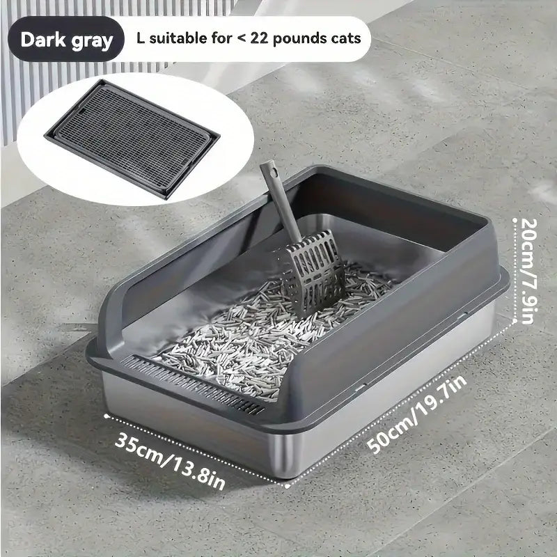 Grand bac à litière pour chat en acier inoxydable - Dark Grey 50CM