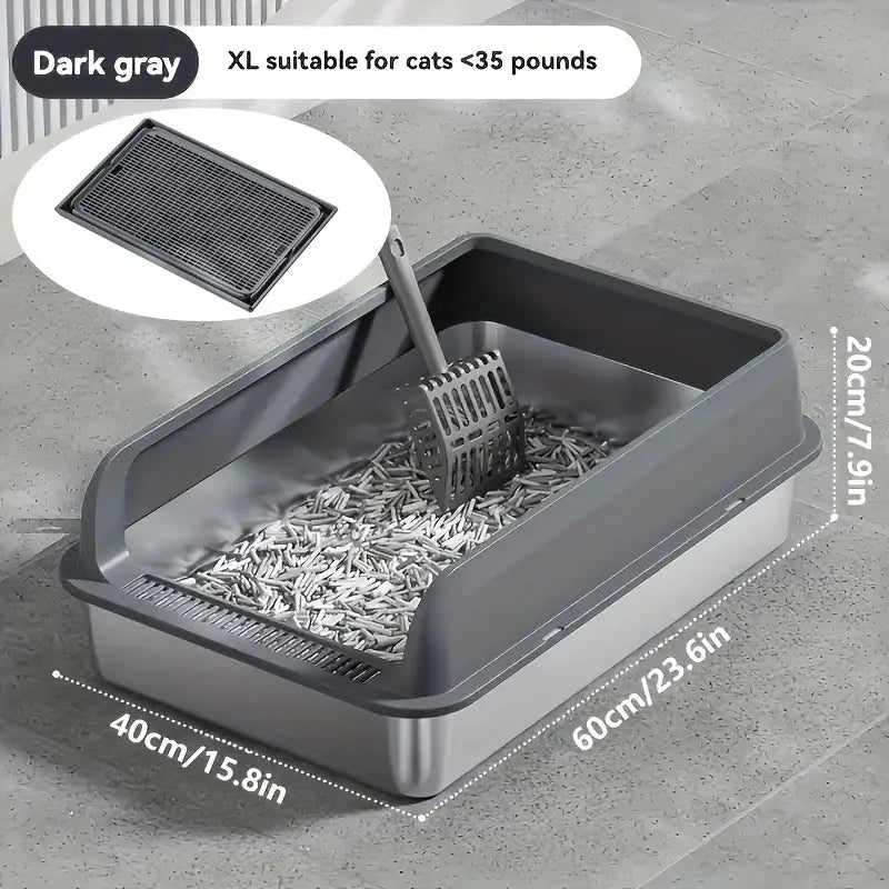 Grand bac à litière pour chat en acier inoxydable - Dark Grey 60CM