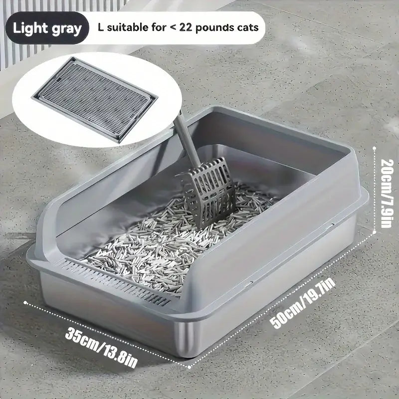 Grand bac à litière pour chat en acier inoxydable - Light Grey 50CM