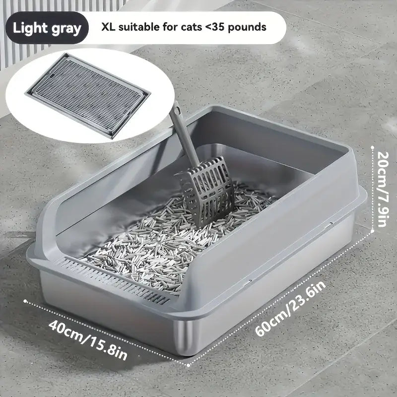 Grand bac à litière pour chat en acier inoxydable - Light Grey 60CM