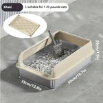 Grand bac à litière pour chat en acier inoxydable - White 50CM