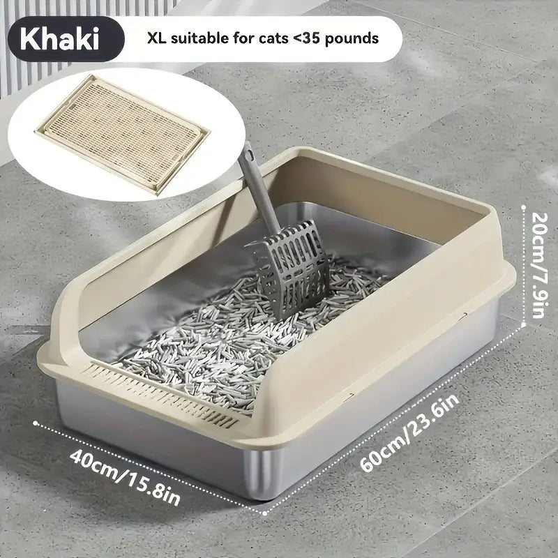 Grand bac à litière pour chat en acier inoxydable - White 60CM