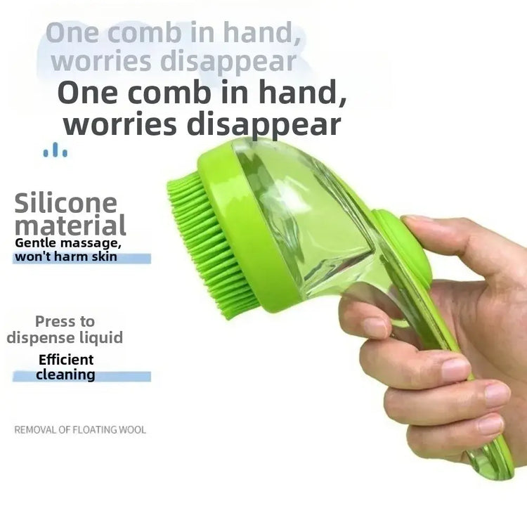 Hair Removal Pet Bath Brush Long Handle Soap Dispenser Dog Cleaning Brush Soft Silicone Rubber Comb Pet Wash Brush Cat