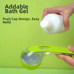 Hair Removal Pet Bath Brush Long Handle Soap Dispenser Dog Cleaning Brush Soft Silicone Rubber Comb Pet Wash Brush Cat