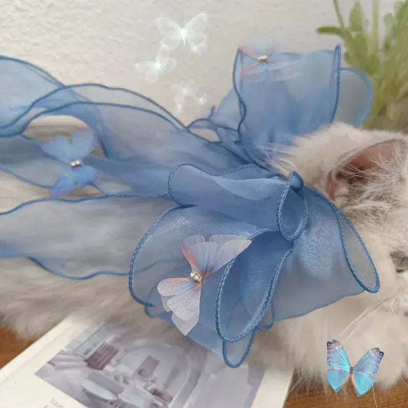 Handmade Lace Neck Collars for Pets Big Bow Collars for Puppy and Cats Cute and Elegant Blue and Pink Pet Accessories