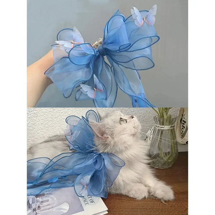Handmade Lace Neck Collars for Pets Big Bow Collars for Puppy and Cats Cute and Elegant Blue and Pink Pet Accessories