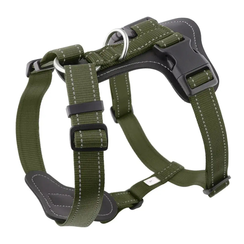 Harnais pour chien en cuir véritable résistant - GERMANY / M / green