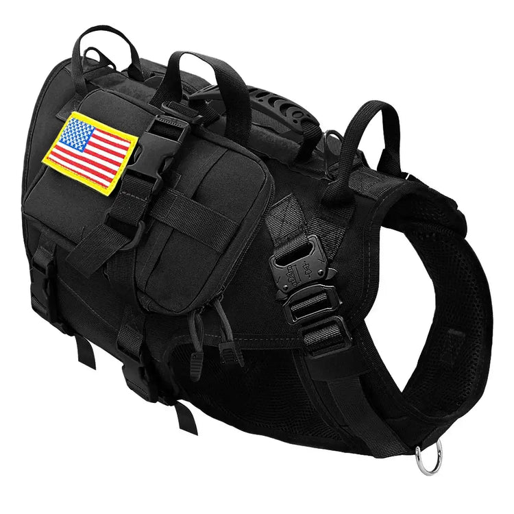 Harnais tactique pour chien - Black with bag / Chest 55-80cm