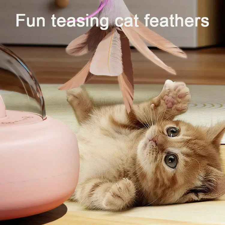 Interactive Cat Toy with Feathers & Laser 360° Obstacle Avoidance Auto Standby USB Charging