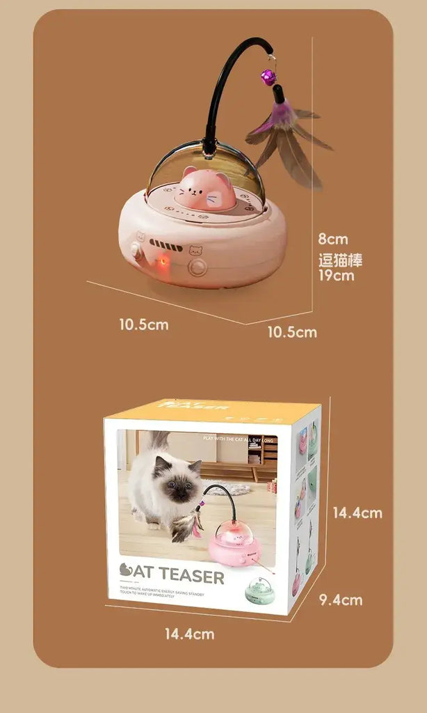 Interactive Cat Toy with Feathers & Laser 360° Obstacle Avoidance Auto Standby USB Charging