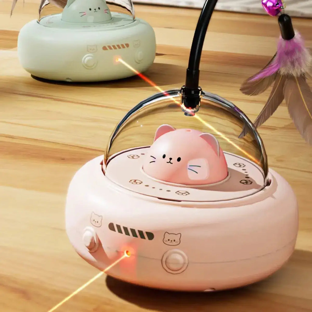 Interactive Cat Toy with Feathers & Laser 360° Obstacle Avoidance Auto Standby USB Charging