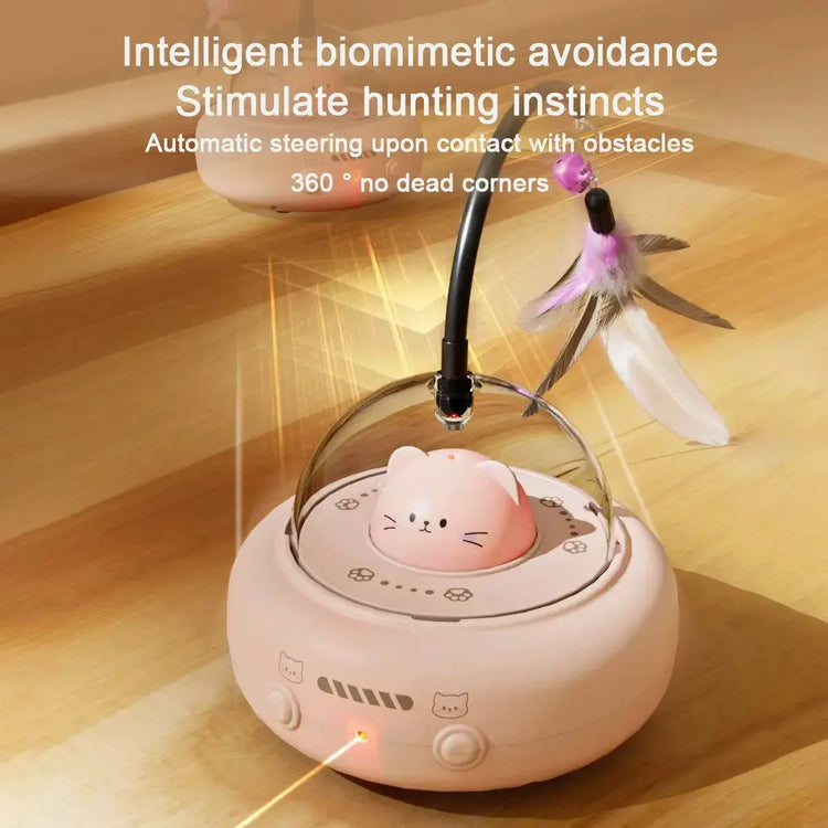 Interactive Cat Toy with Feathers & Laser 360° Obstacle Avoidance Auto Standby USB Charging - 01