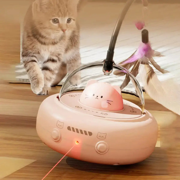Interactive Cat Toy with Feathers & Laser 360° Obstacle Avoidance Auto Standby USB Charging