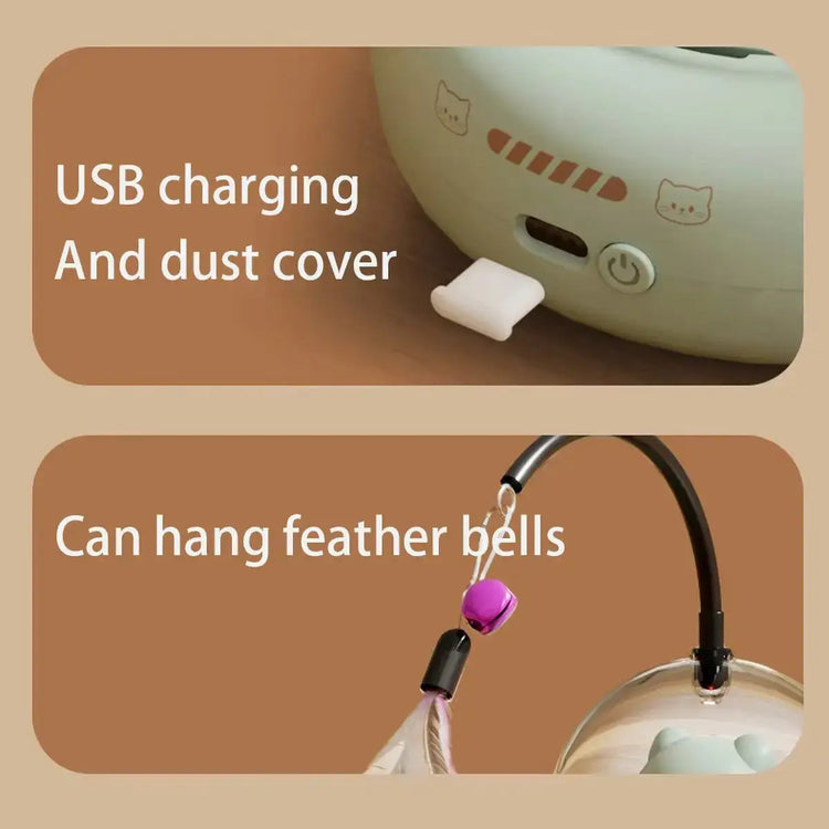 Interactive Cat Toy with Feathers & Laser 360° Obstacle Avoidance Auto Standby USB Charging