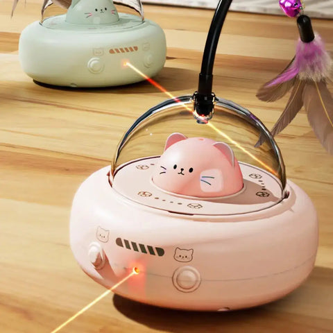 Interactive Cat Toy with Feathers & Laser 360° Obstacle Avoidance Auto Standby USB Charging