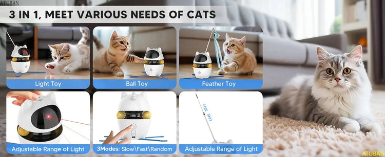 Interactive Cat Toys,3-in-1 Funny Exercise Electric Rotating Cat Toys for Indoor Cats Laser Toy Automatic Cat Ball