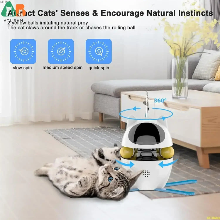 Interactive Cat Toys,3-in-1 Funny Exercise Electric Rotating Cat Toys for Indoor Cats Laser Toy Automatic Cat Ball