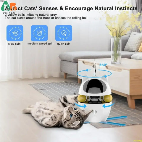 Interactive Cat Toys,3-in-1 Funny Exercise Electric Rotating Cat Toys for Indoor Cats Laser Toy Automatic Cat Ball