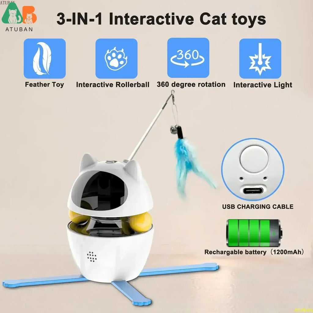 Interactive Cat Toys,3-in-1 Funny Exercise Electric Rotating Cat Toys for Indoor Cats Laser Toy Automatic Cat Ball
