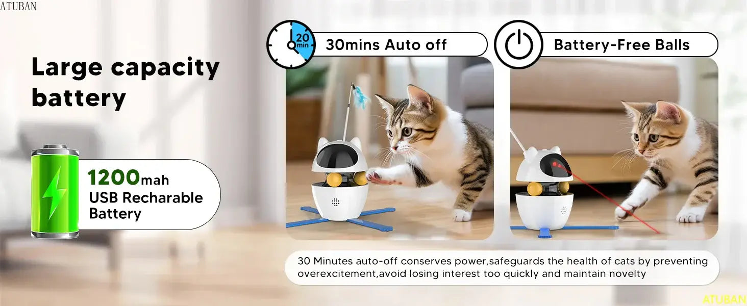 Interactive Cat Toys,3-in-1 Funny Exercise Electric Rotating Cat Toys for Indoor Cats Laser Toy Automatic Cat Ball