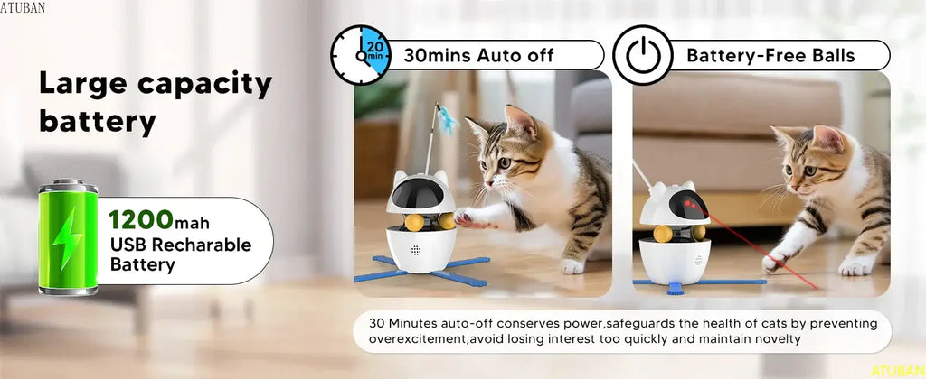 Interactive Cat Toys,3-in-1 Funny Exercise Electric Rotating Cat Toys for Indoor Cats Laser Toy Automatic Cat Ball