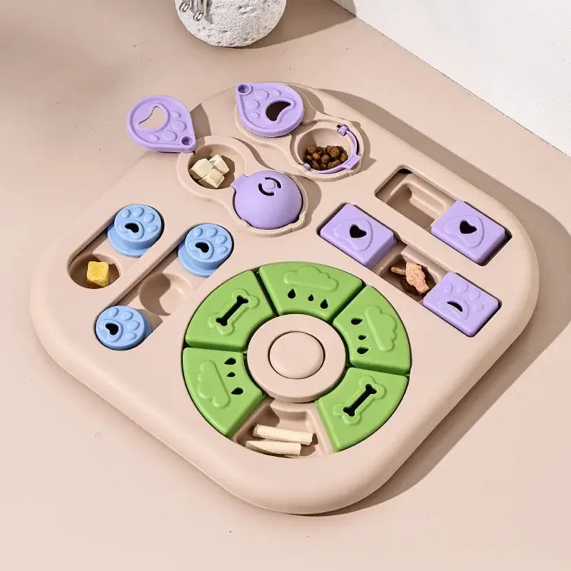 Interactive Dog Puzzle Toys Plastic Treat Dispensing Slow Feeder with Non Slip Base Dog Mental Stimulation Toys Pet