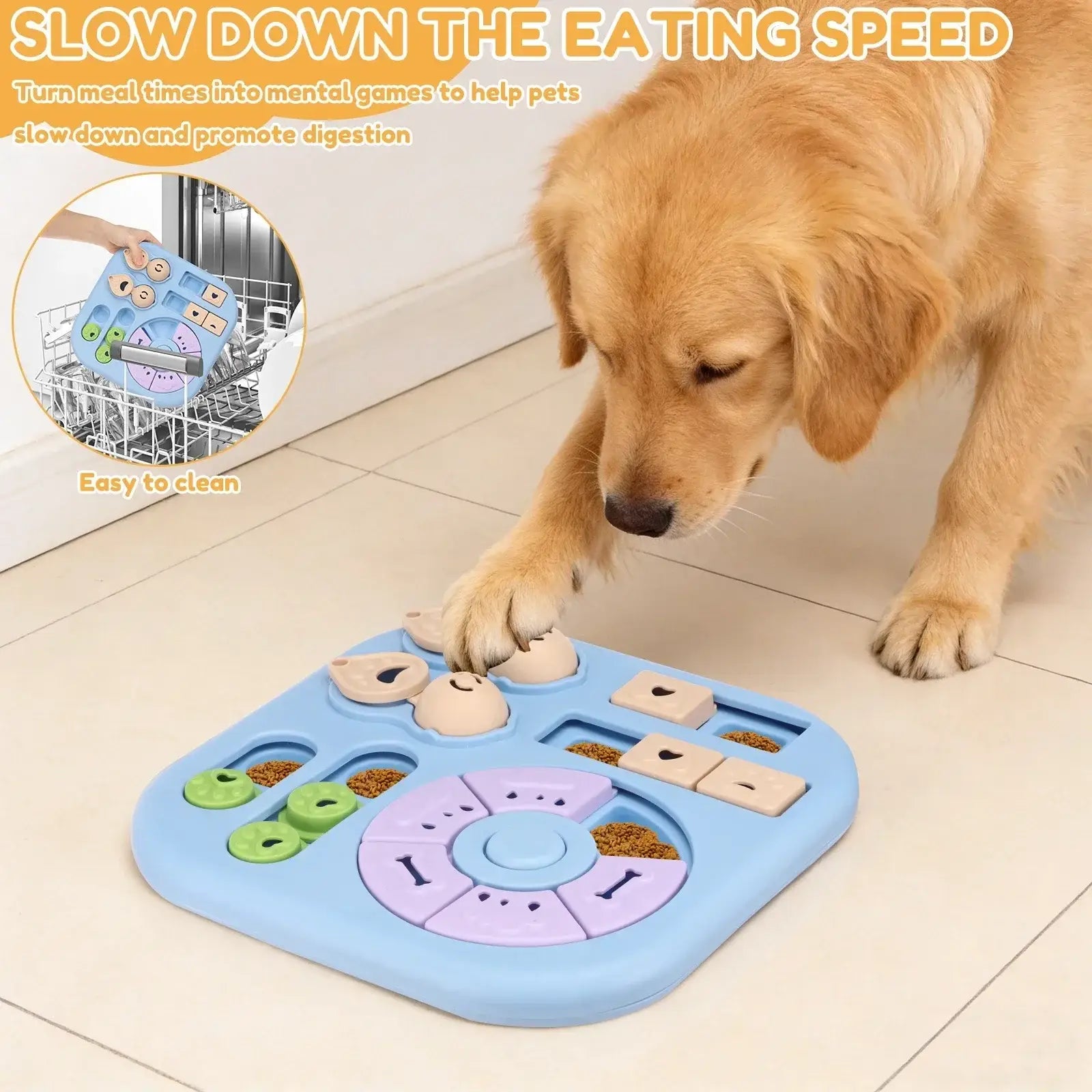 Interactive Dog Puzzle Toys Plastic Treat Dispensing Slow Feeder with Non Slip Base Dog Mental Stimulation Toys Pet