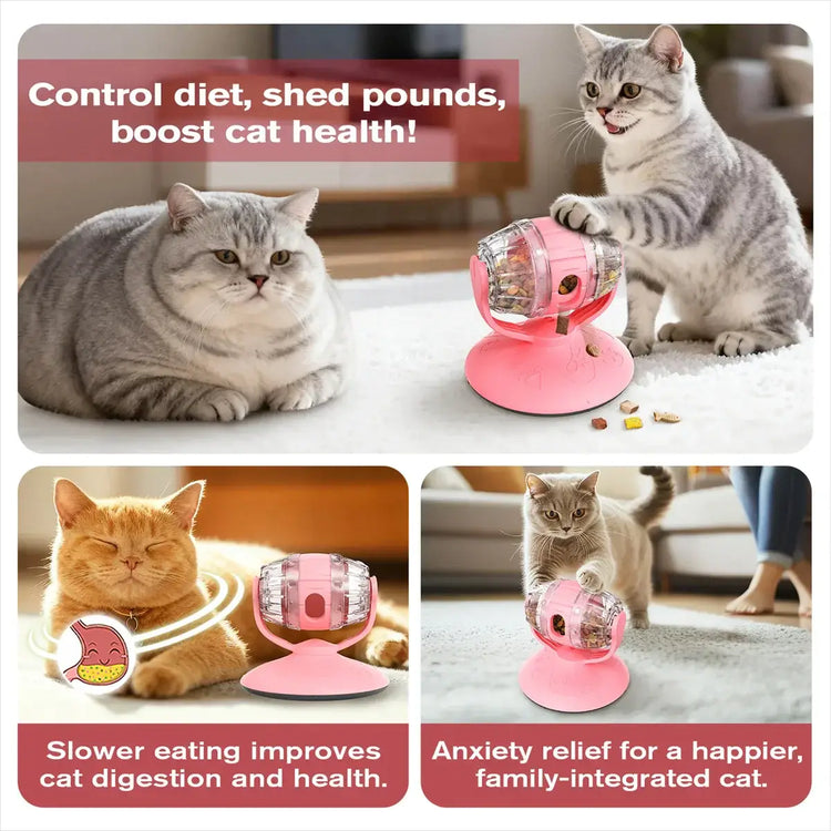 Interactive Rotating Cat Feeder Toys Slow Feeding Puzzle Toy for Indoor Cats Small/Medium Cat Having Fun Cute Food