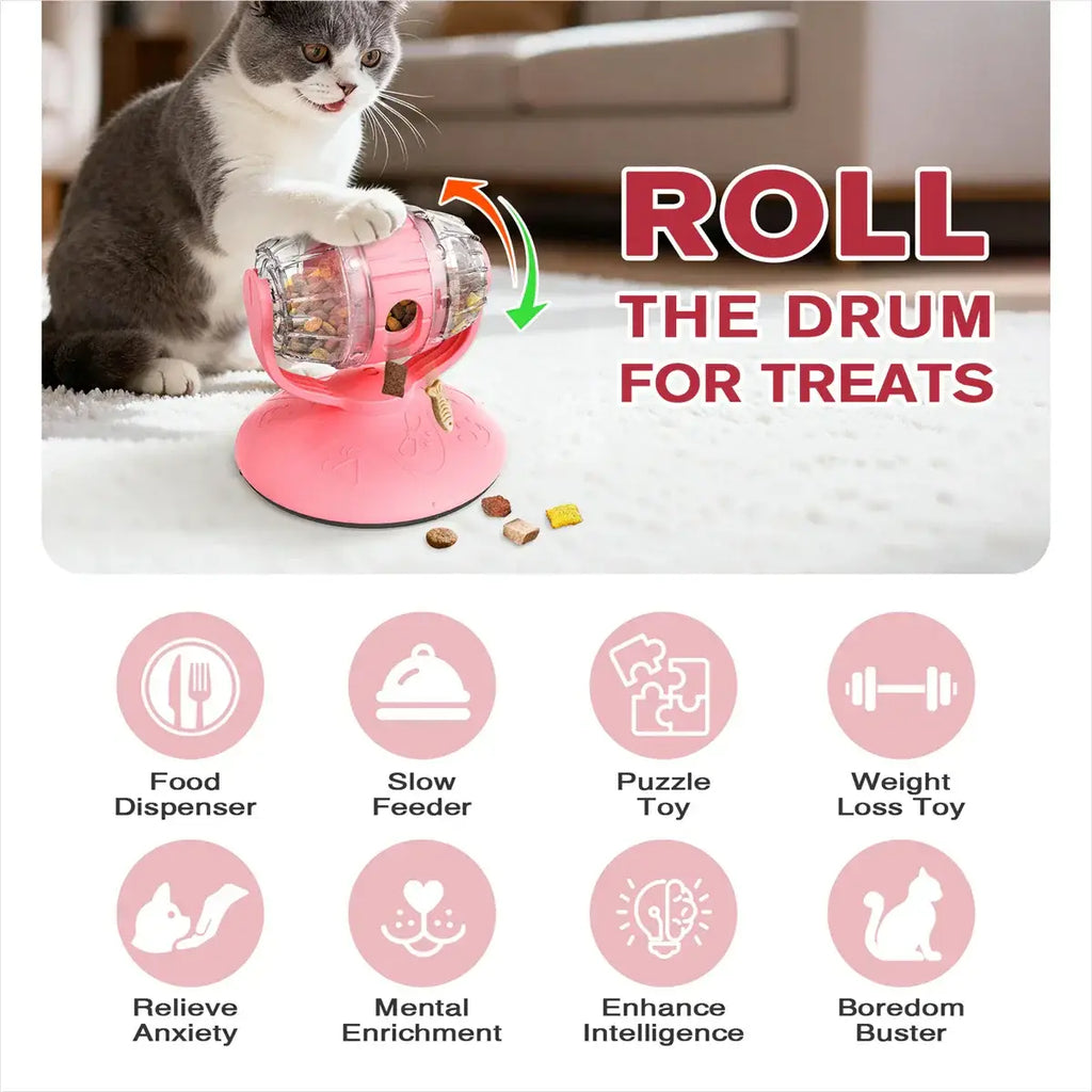 Interactive Rotating Cat Feeder Toys Slow Feeding Puzzle Toy for Indoor Cats Small/Medium Cat Having Fun Cute Food