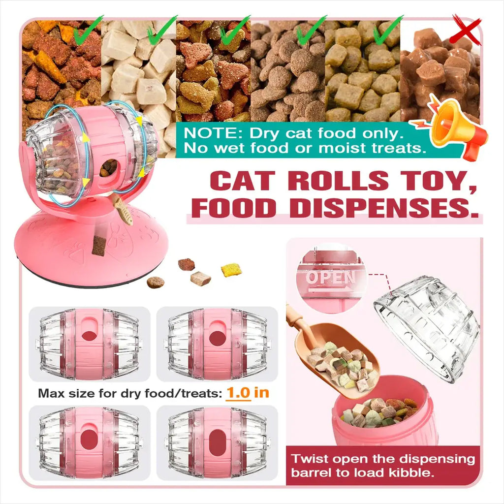 Interactive Rotating Cat Feeder Toys Slow Feeding Puzzle Toy for Indoor Cats Small/Medium Cat Having Fun Cute Food