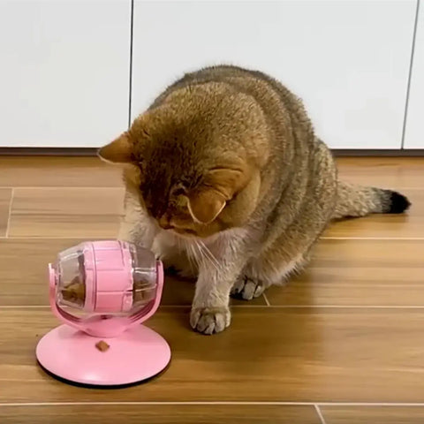 Interactive Rotating Cat Feeder Toys Slow Feeding Puzzle Toy for Indoor Cats Small/Medium Cat Having Fun Cute Food