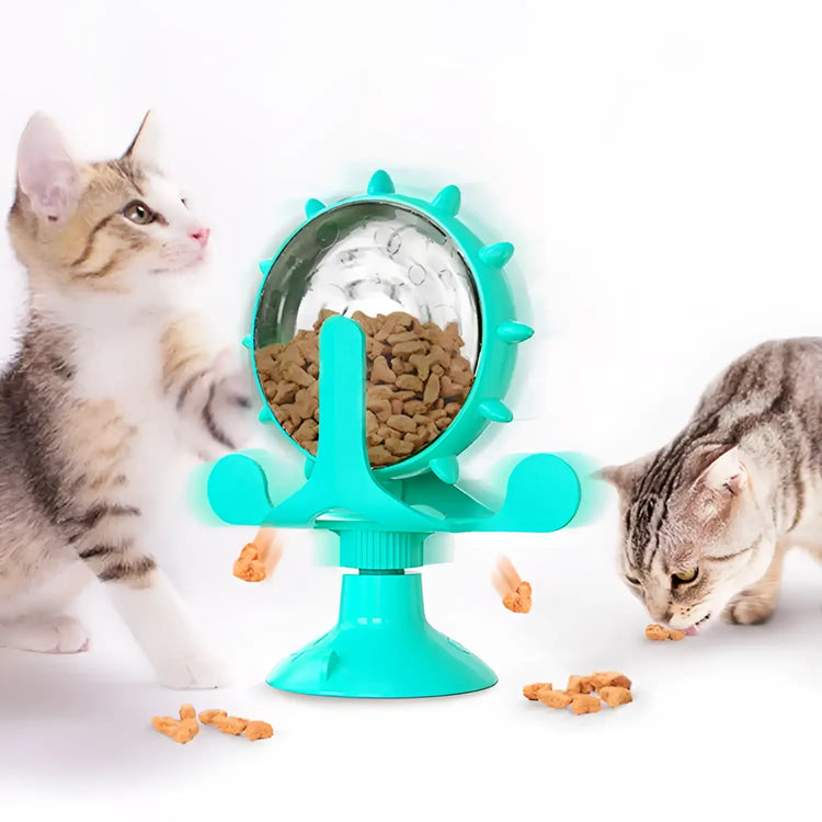 cat treat wheel interactive puzzle feeder food dispensing toy fun cat games indoor cat entertainment - Lake Blue