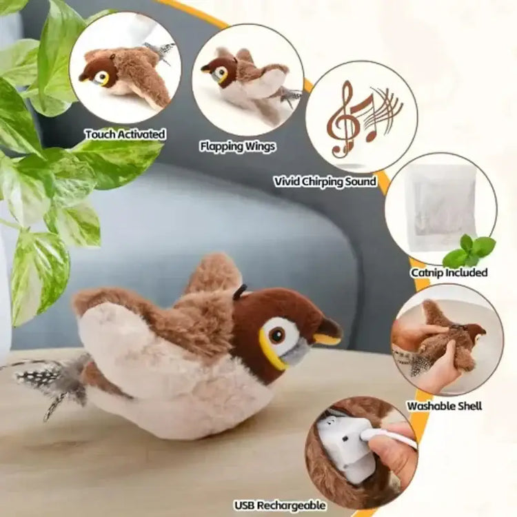 Jouet interactif pour chat en forme d’oiseau simulé