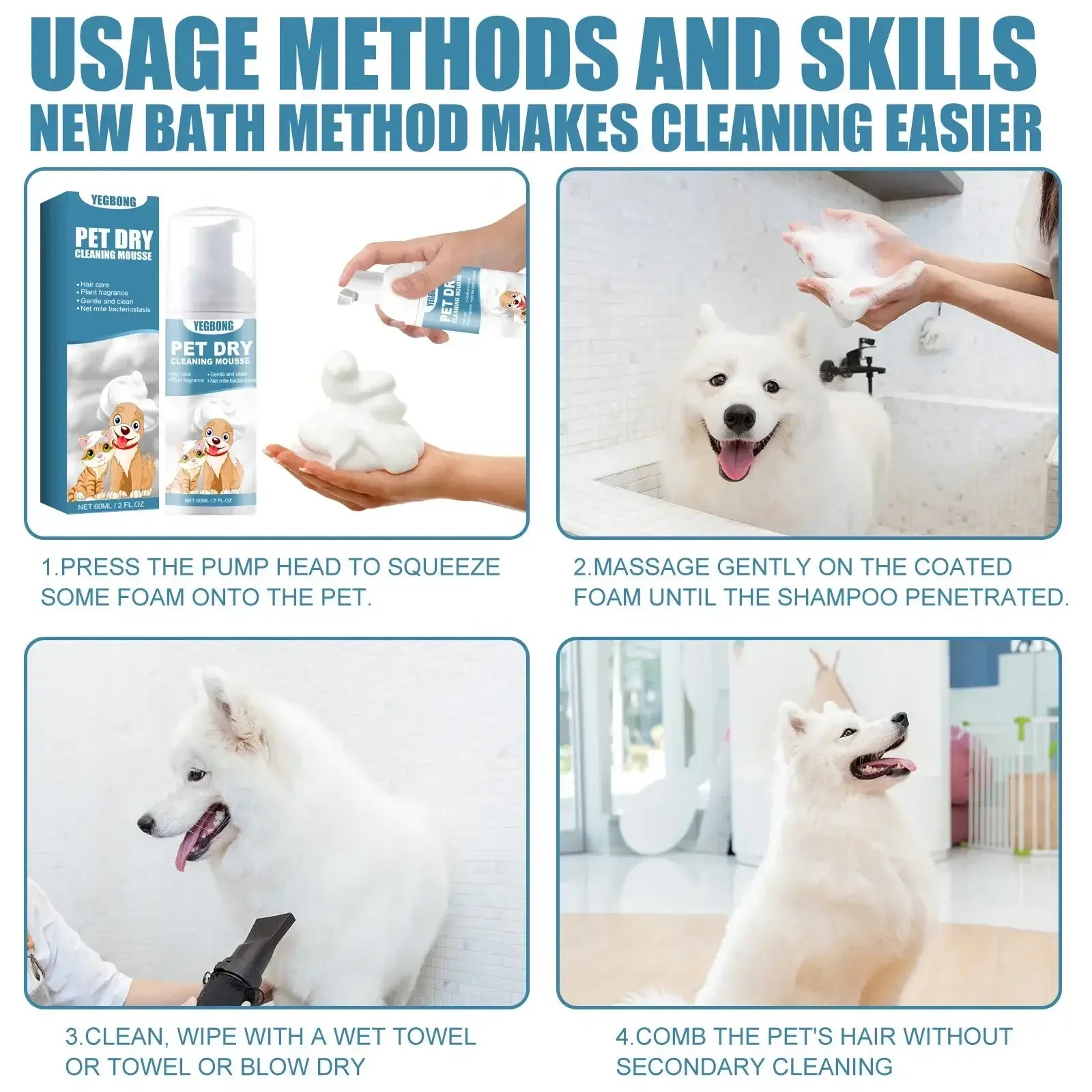 Kit de shampoing sans eau pour animaux de compagnie