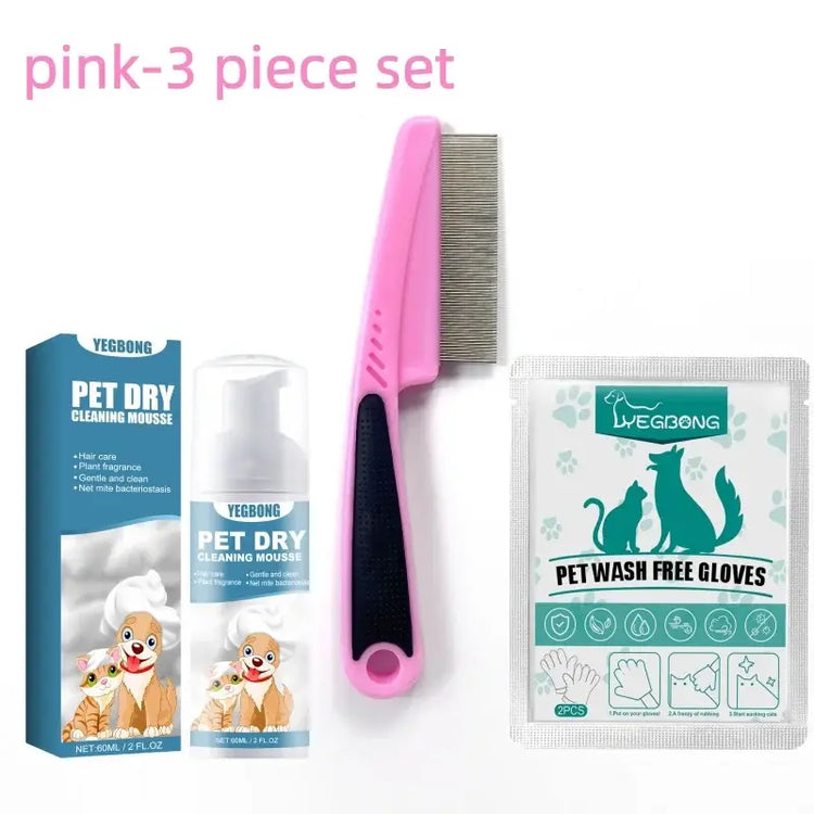 Kit de shampoing sans eau pour animaux de compagnie - pink-3 piece set