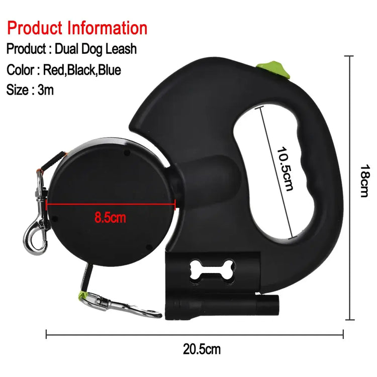 Laisse double pour chien 3M