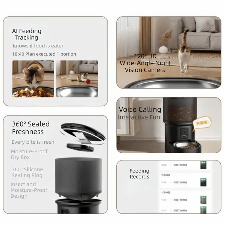 Large Capacity Automatic Pet Feeder Timed Feeding Voice Control Smart Pet Feeder Rechargeable with Camera Pet
