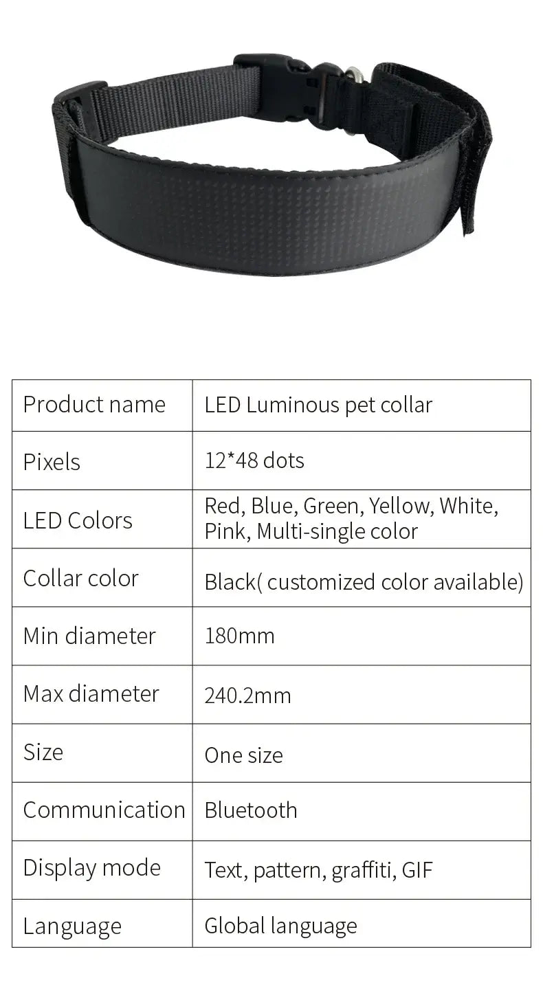 LED Dog Collar DIY ID LED Tag Nameplate Night Glowing Pet Collars Adjustable Safety Puppy Collar for Small Medium Large