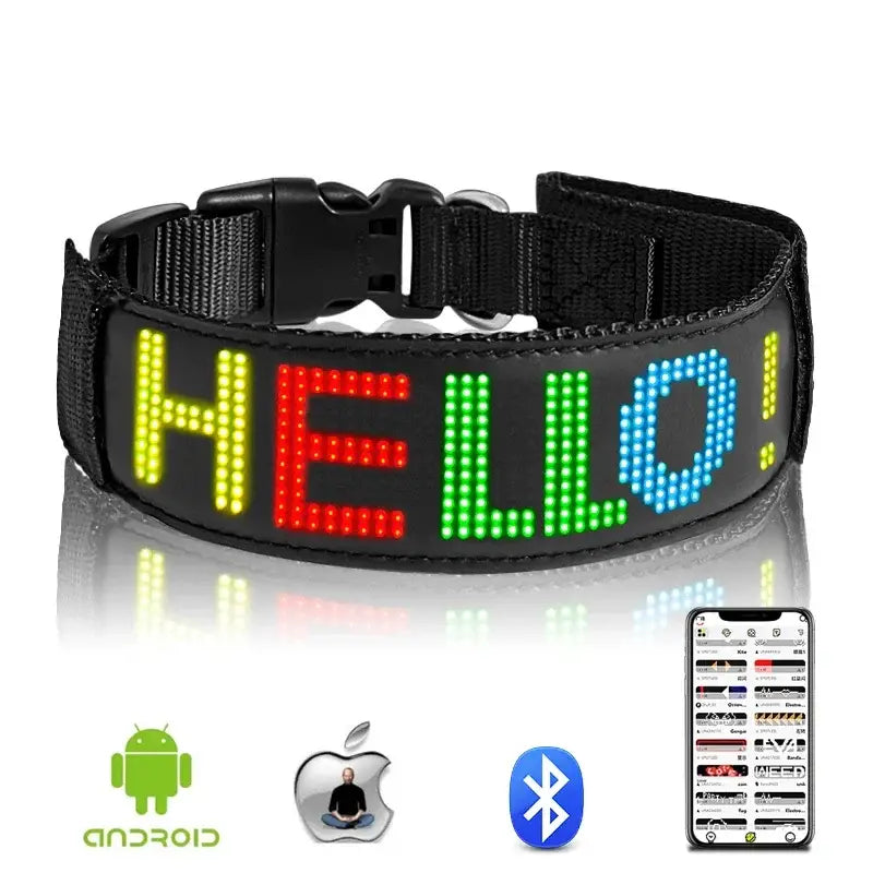 LED Dog Collar DIY ID LED Tag Nameplate Night Glowing Pet Collars Adjustable Safety Puppy Collar for Small Medium Large