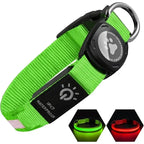 LED Dog Collar with Built-in AirTag Holder Rechargeable Waterproof & Reflective for Night Safety Adjustable