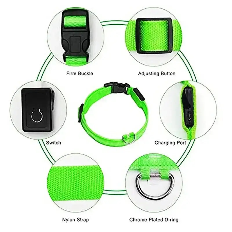 LED Glowing Dog Collar Adjustable Flashing Rechargea Luminous Collar Night Anti-Lost Dog Light HarnessFor Small Dog Pet
