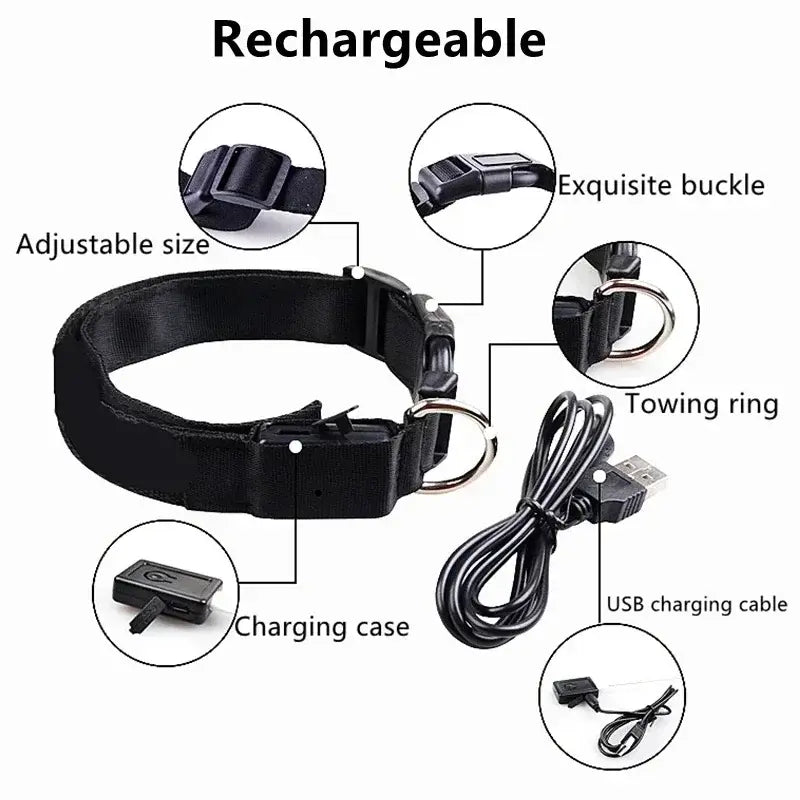 LED Glowing Dog Collar Adjustable Flashing Rechargea Luminous Collar Night Anti-Lost Dog Light HarnessFor Small Dog Pet