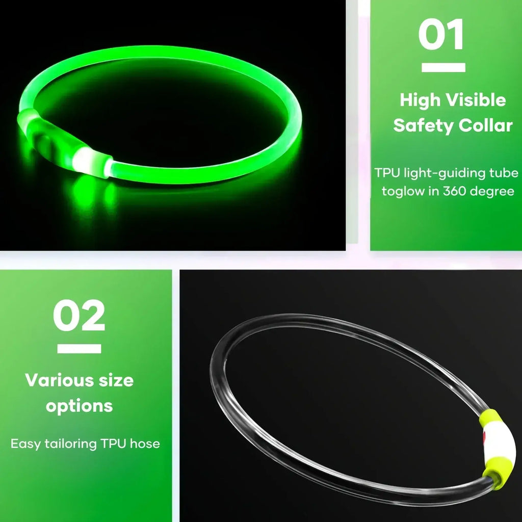 LED Light Dog Collar USB Charging Luminous Anti-Lost Necklace for Large Medium Small Dogs Pet Safety Accessory