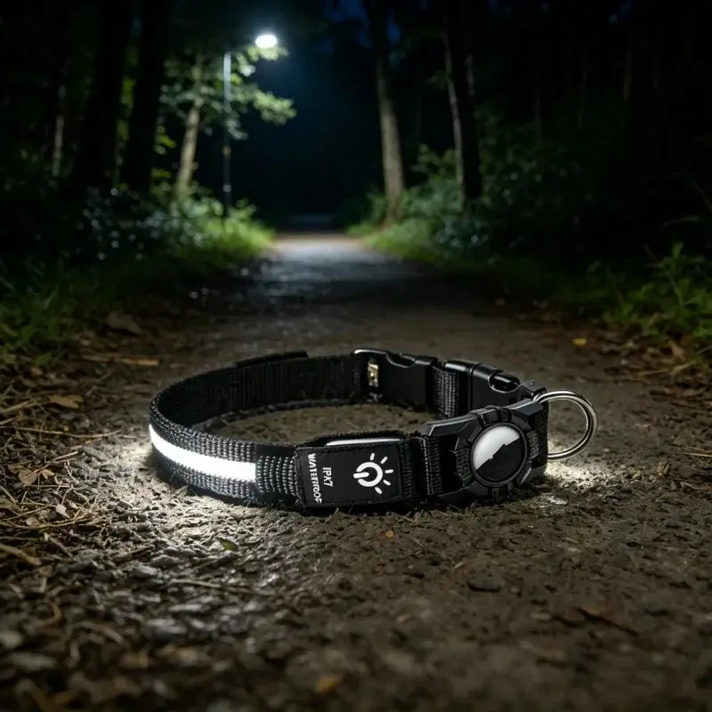 LED Luminous Adjustable Dog Collar Rechargeable Heavy Duty Collar Equipped AirTag Case for Small Medium Large Outdoor
