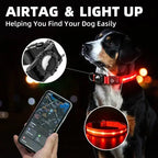 LED Luminous Adjustable Dog Collar Rechargeable Heavy Duty Collar Equipped AirTag Case for Small Medium Large Outdoor