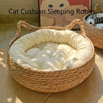 Lit chat naturel tressé - Basket and cushion / 35cm