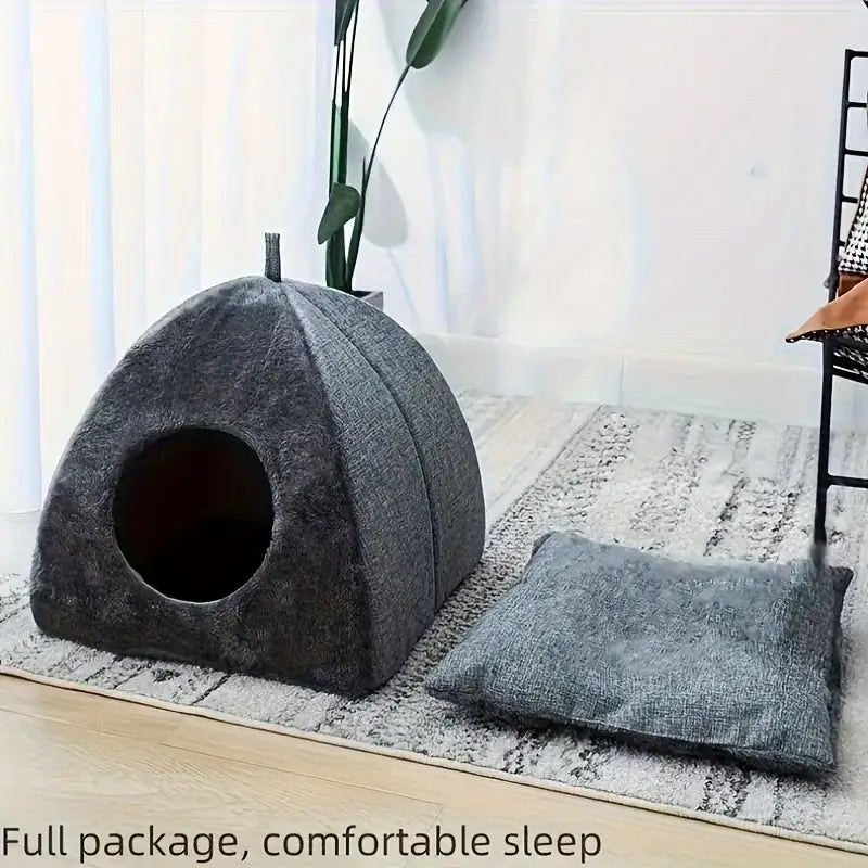 Lit chat semi‑fermé confortable – PawFrance Premium