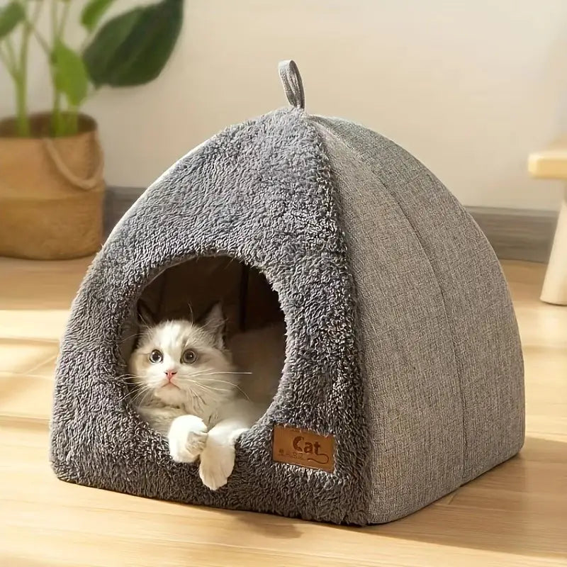 Lit chat semi‑fermé confortable – PawFrance Premium