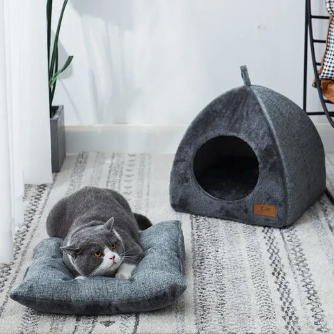 Lit chat semi‑fermé confortable – PawFrance Premium