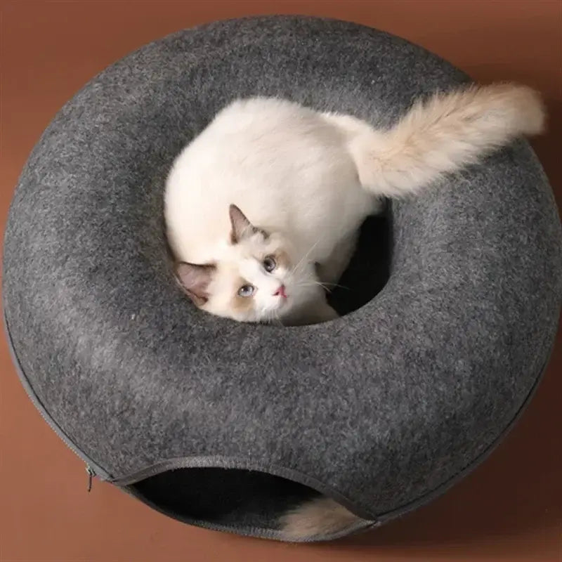 Lit donut pour chat en feutre doux – design double couche
